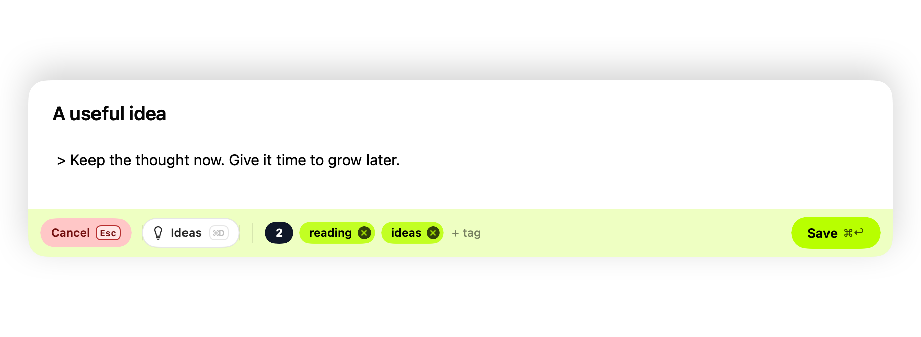 The Lemonize Pro capture panel with a Markdown quote, tags, destination app, Daily note, Append, and Save controls.